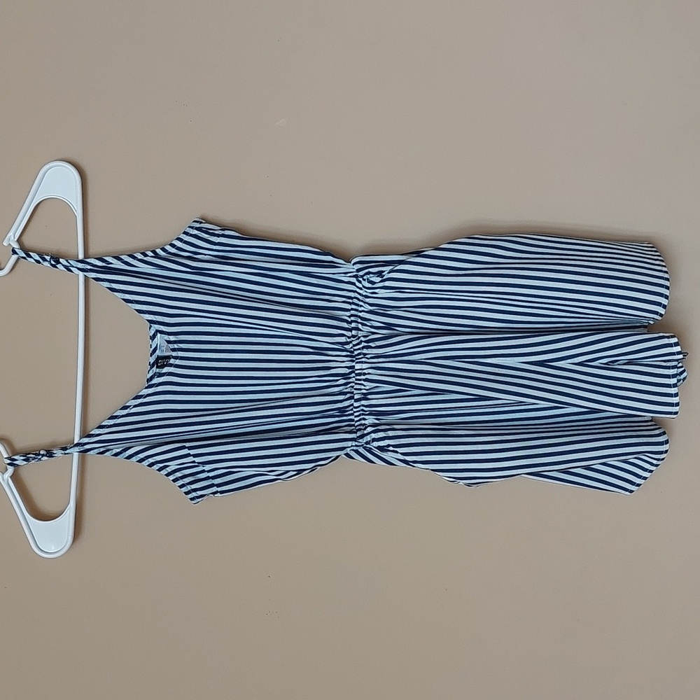 Divided Blue & White Striped Romper
